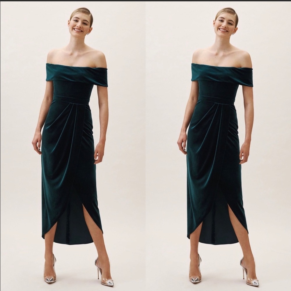 BHLDN Dark Emerald Velvet Dress